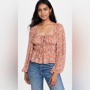 Moon River Square Neck Smocked Peasant Top